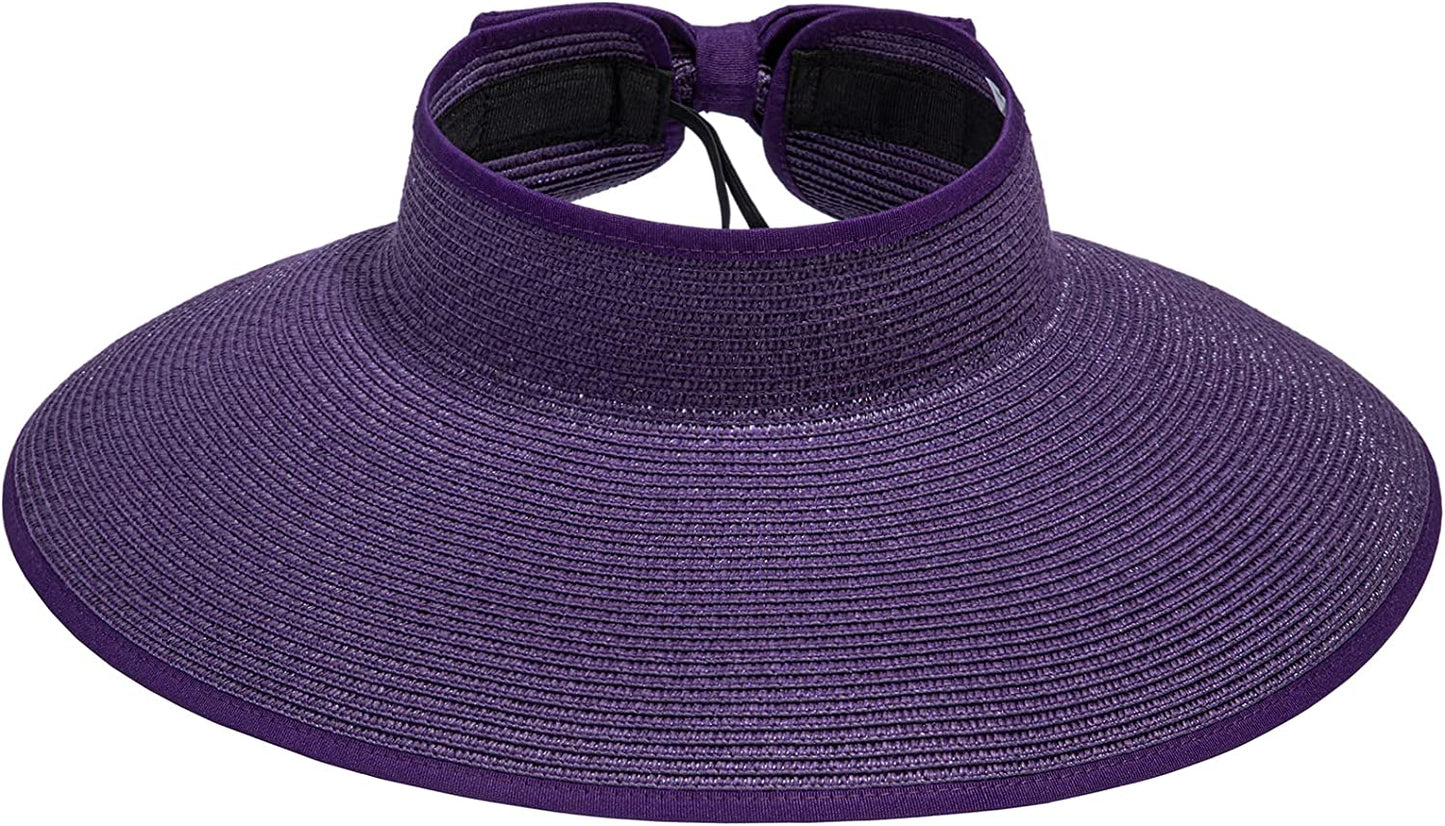 Simplicity Women'S UPF 50+ Wide Brim Roll-Up Straw Sun Hat Sun Visor Apparel & Accessories > Clothing Accessories > Hats Simplicity Purple  