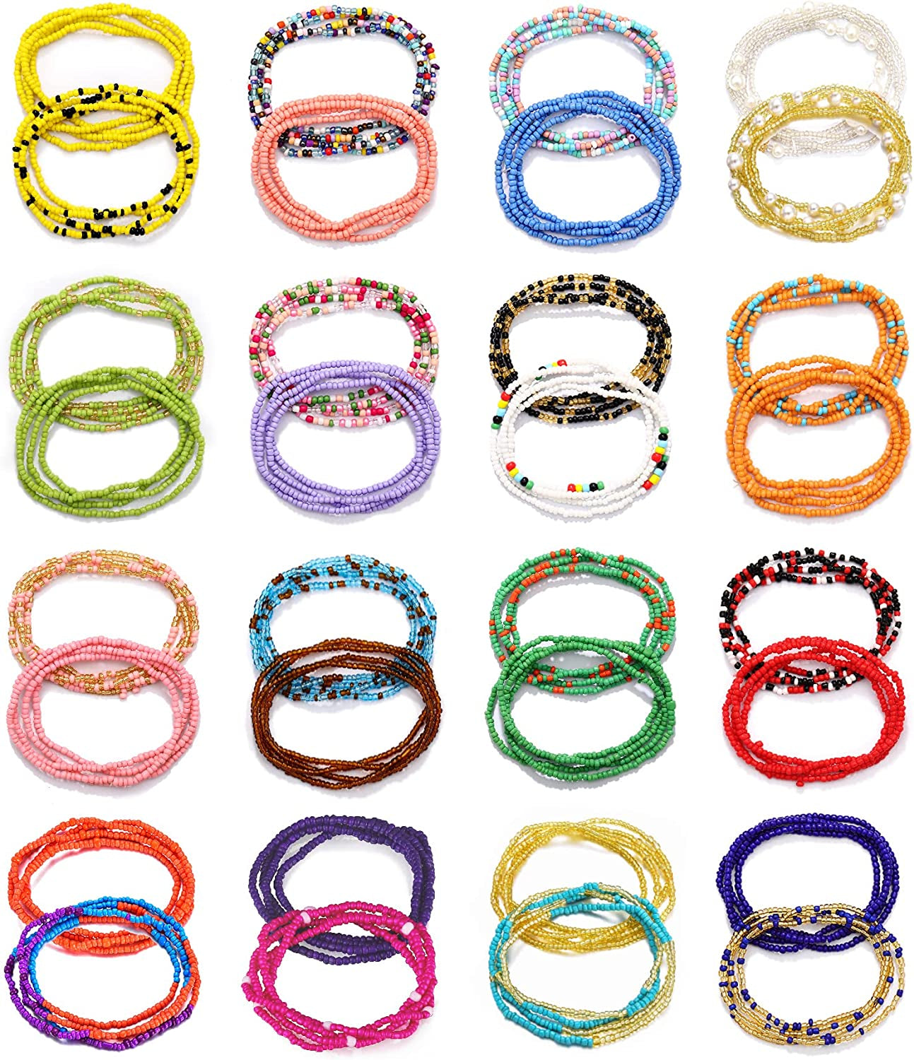 KOHOTA 32PCS Waist Bead for Women Summer Body Chain African Belly Beads Bikini Jewelry Colorful Stretchy Elastic String Chains Apparel & Accessories > Jewelry > Body Jewelry Sunmoon Multi-color-1  