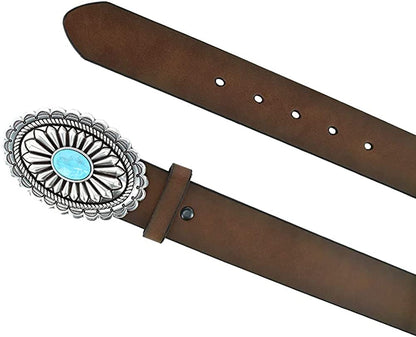 ARIAT Women'S Basic Brown Strap Tirqouise Buckle Belt Apparel & Accessories > Clothing Accessories > Belts ARIAT   