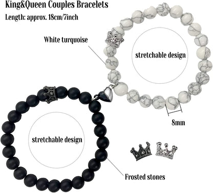 Magnetic Bracelets for Couples King&Queen Crown His and Her Bracelets Heart Matching Bracelets Long Distance Relationship Gifts for Boyfriend and Girlfriend on Anniversary Couples Jewelry for Women Men Apparel & Accessories > Jewelry > Bracelets Ymeeaa   
