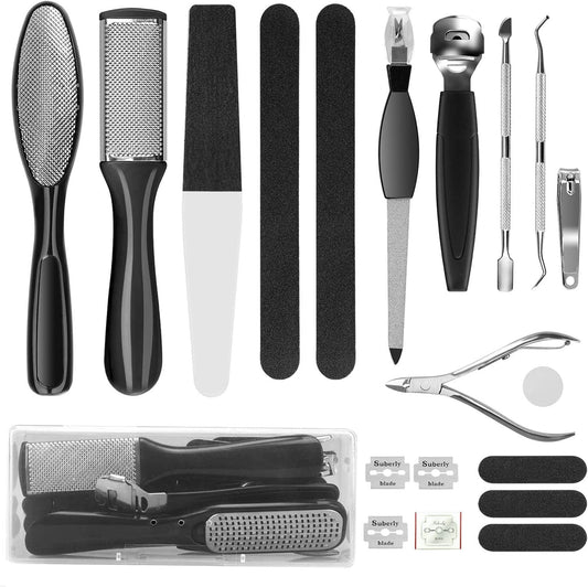 Professional Pedicure Kit, Rosmax 20 in 1 Pedicure Set Foot Scrubber Foot Care Kit Foot File Dead Skin Callus Remover, Foot Spa Set at Home Pedicure Tools Pedicure Supplies for Cracked Skin (Black) Health & Beauty > Personal Care > Foot Care Rosmax Life   