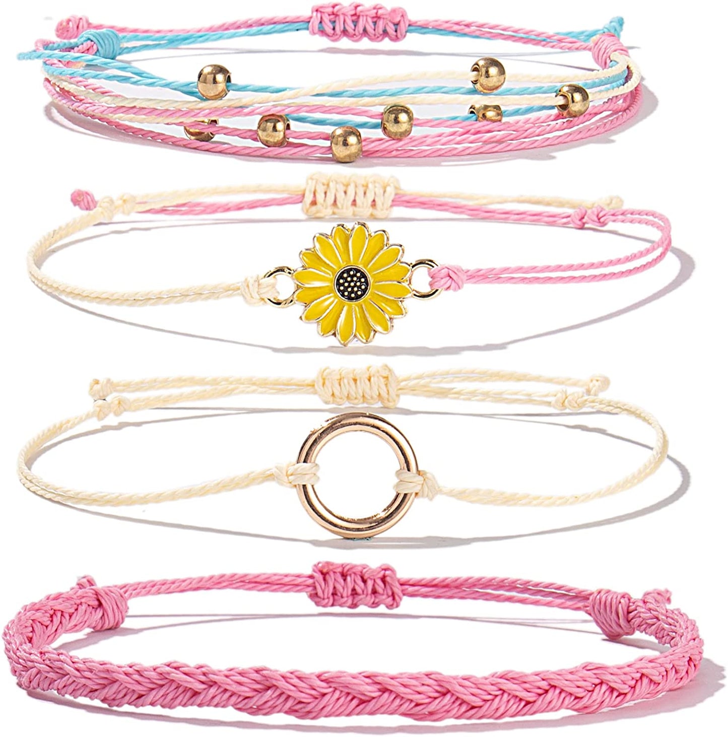Sunflower String Bracelet Handmade Braided Rope Charms Boho Surfer Bracelet for Teen Girls Preteens Women Apparel & Accessories > Jewelry > Bracelets FANCY SHINY Pink  