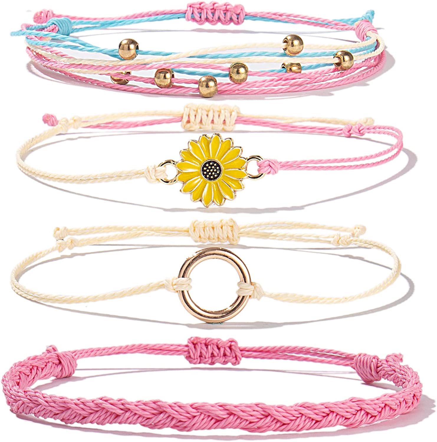 Sunflower String Bracelet Handmade Braided Rope Charms Boho Surfer Bracelet for Teen Girls Preteens Women Apparel & Accessories > Jewelry > Bracelets FANCY SHINY Pink  