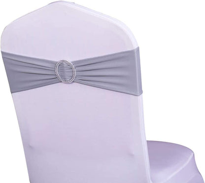 WENSINL Pack of 50 Stretch Chair Sashes for Wedding, Elastic Lycra Chair Bands with Buckle Slider, Chair Bows for Party, without White Chair Covers (Sky Blue) Apparel & Accessories > Clothing Accessories > Sashes HAOYU Grey 100 
