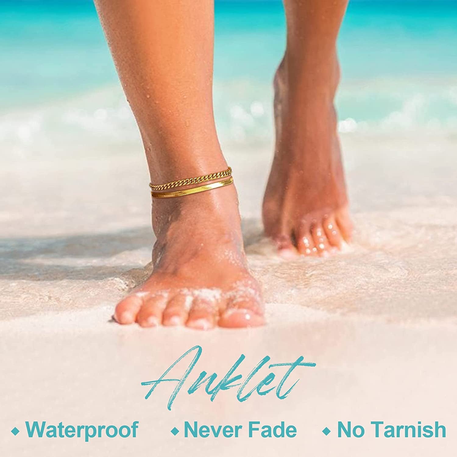 FOCALOOK 18K Gold Plated Flat Snake Chain Link Dainty Ankle Bracelets for Women, Boho Summer Beach Anklet Adjustable Foot Jewelry (4 Colors) Apparel & Accessories > Jewelry > Anklets FOCALOOK JEWELRY   