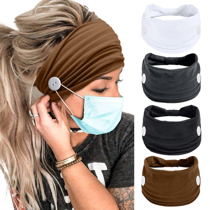 Wide Headbands for Women Black Stylish Head Wraps Boho Thick Hairbands Large African Sport Yoga Turban Headband Hair Accessories (Pack of 4) Apparel & Accessories > Clothing Accessories > Bandanas & Headties Huachi Button Headbands 1  