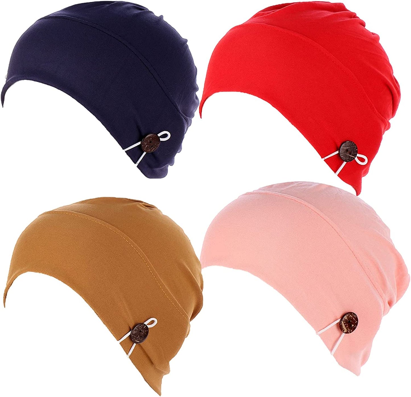 Qianmome 2-4 Pack Beanie with Button for Women Men Nurse,Working Hat,Chemo Caps for Cancer Patients Apparel & Accessories > Clothing Accessories > Headwear Qianmome 1b08-navy&red&yellow&pink  