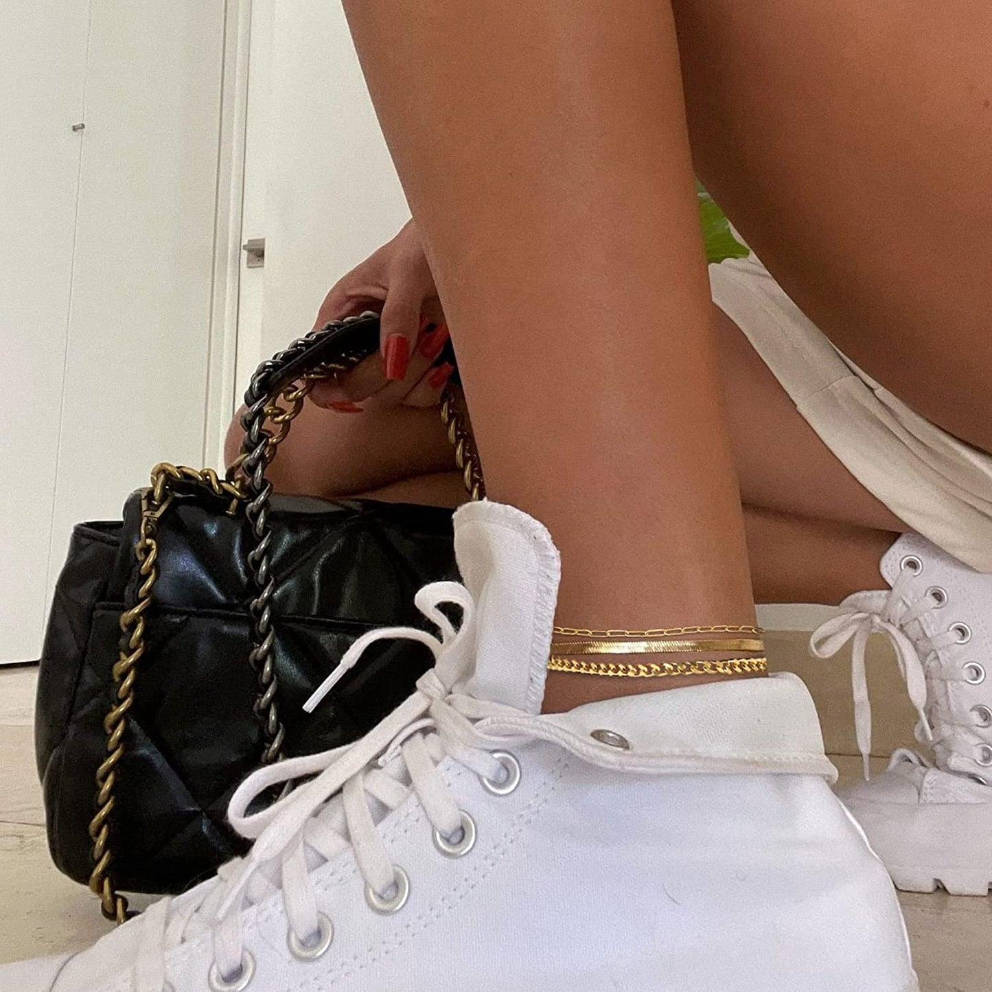 Tewiky Ankle Bracelets for Women, 14K Gold Anklets Layered Gold Herringbone Figaro Tennis Cuban Link Anklet for Women Boho 3PCS Gold Anklet Set Summer Beach Foot Jewelry Gifts for Her Apparel & Accessories > Jewelry > Anklets ANK-02   