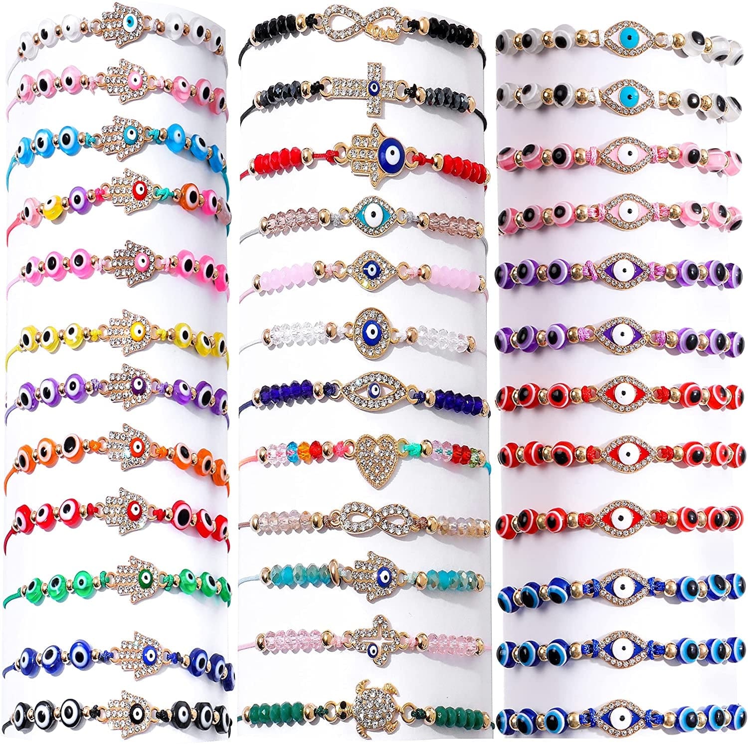 36/24 Pcs Evil Eye Bracelets Pack Mexican Braclets Set Ojo Bracelet Protection Amulet Anklets Jewelry Gift for Women Girls Boys Apparel & Accessories > Jewelry > Anklets BONITTER 36 Pcs Mix Style  