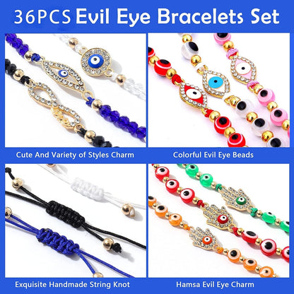 36/24 Pcs Evil Eye Bracelets Pack Mexican Braclets Set Ojo Bracelet Protection Amulet Anklets Jewelry Gift for Women Girls Boys Apparel & Accessories > Jewelry > Bracelets BONITTER   
