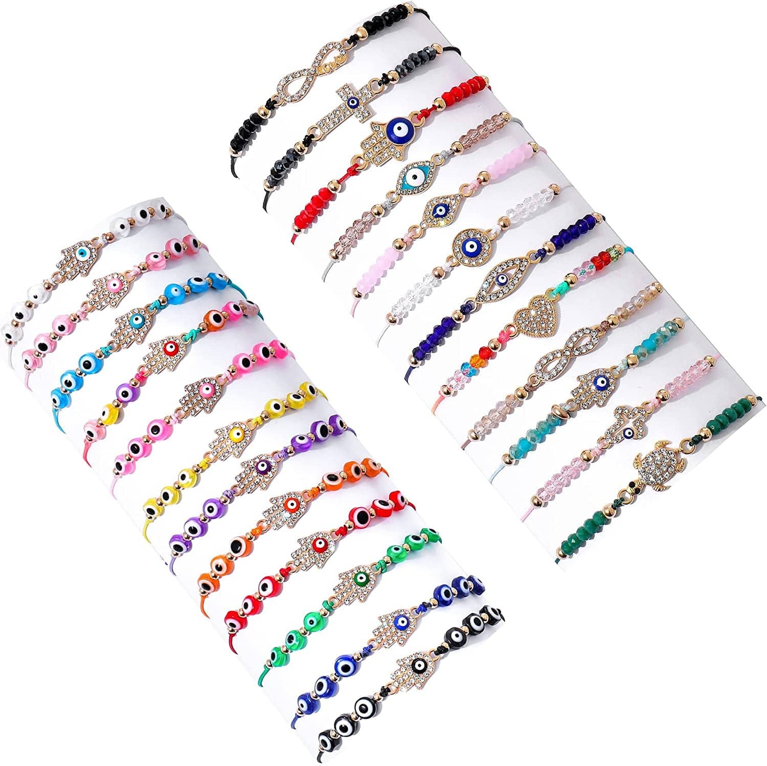 36/24 Pcs Evil Eye Bracelets Pack Mexican Braclets Set Ojo Bracelet Protection Amulet Anklets Jewelry Gift for Women Girls Boys Apparel & Accessories > Jewelry > Bracelets BONITTER 24Pcs Hamsa&Evil Eye Beads  