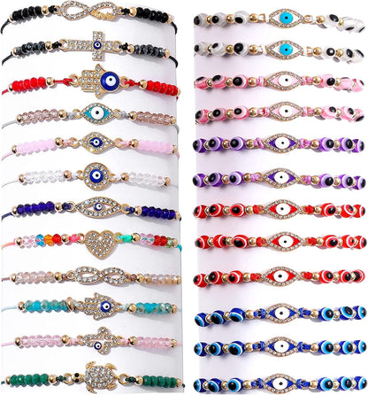 36/24 Pcs Evil Eye Bracelets Pack Mexican Braclets Set Ojo Bracelet Protection Amulet Anklets Jewelry Gift for Women Girls Boys Apparel & Accessories > Jewelry > Bracelets BONITTER 24Pcs Mix&Gold  