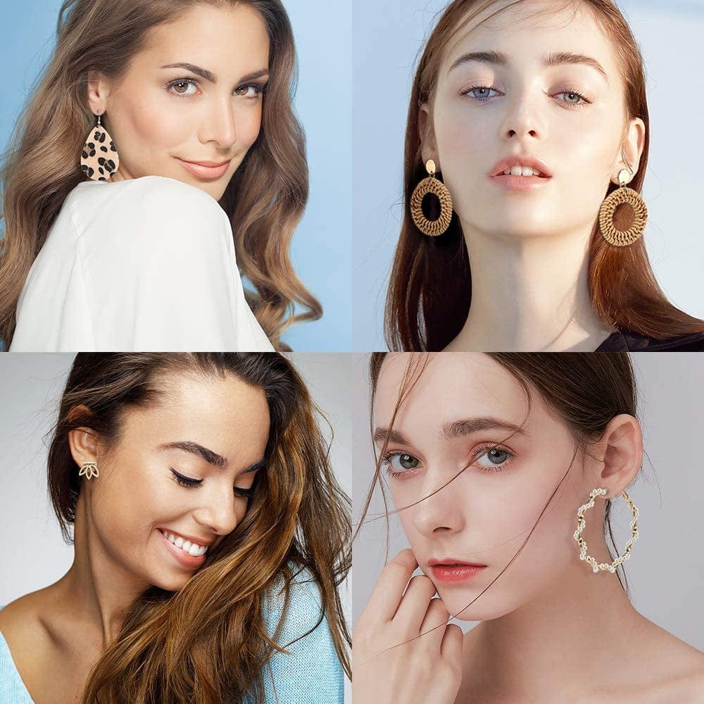 36 Pairs Fashion Earrings for Women, Stylish Teen Girls Tassel Dangle Earring & Pearl Stud Jewelry Set, Leather/Rattan/Gold/Acrylic Hoop Eardrop for Friend Birthday, Valentine, Christmas Gifts