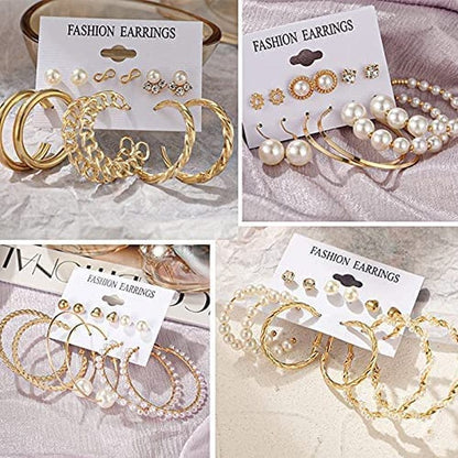 36 Pairs Gold Hoop Earrings Set for Women Girls, Fashion Hoop Stud Drop Dangle Earrings Boho Statement Paperclip Hypoallergenic Earrings for Christmas Jewelry Gift