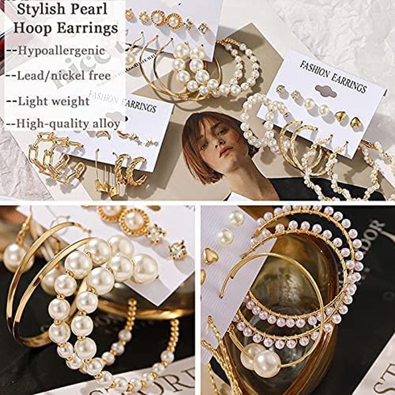 36 Pairs Gold Hoop Earrings Set for Women Girls, Fashion Hoop Stud Drop Dangle Earrings Boho Statement Paperclip Hypoallergenic Earrings for Christmas Jewelry Gift
