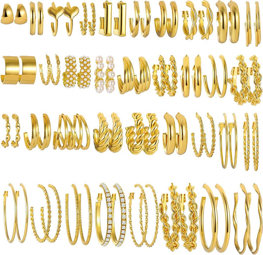 36 Pairs Gold Hoop Earrings Set for Women Girls Multipack, Hypoallergenic Chunky Chain Twisted Hoop Earrings Pack, Fashion Dangle Earrings Jewelry for Gift Apparel & Accessories > Jewelry > Earrings iF YOU   