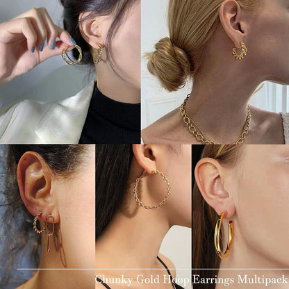 36 Pairs Gold Hoop Earrings Set for Women Girls Multipack, Hypoallergenic Chunky Chain Twisted Hoop Earrings Pack, Fashion Dangle Earrings Jewelry for Gift Apparel & Accessories > Jewelry > Earrings iF YOU   