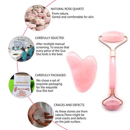 Jade Face Roller and Gua-Sha Set - Rose Quartz Gua Sha Massage Tools for anti Aging, Beauty Treatment,Guasha Jade Stone for Body,Face，The Best Gift Health & Beauty > Personal Care > Cosmetics > Cosmetic Tools > Skin Care Tools MidRunEd   