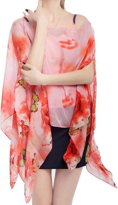 Women'S Chiffon Scarve Shawls Wraps Qunsia Floral Poncho Bikini Cover up Tops Apparel & Accessories > Clothing Accessories > Scarves & Shawls Qunsia   