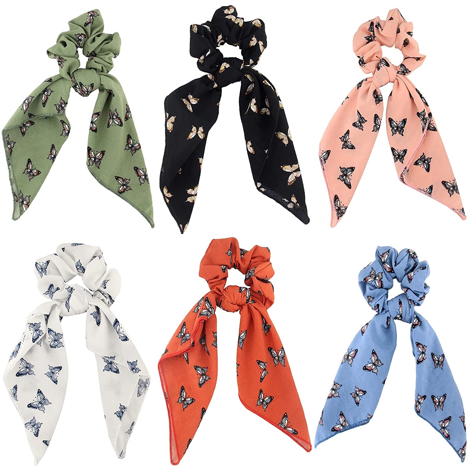Cutewing Paisley Hair Scrunchies with Bow Hair Scarves Scrunchy Ponytail Holder Elastics Hair Bands Ribbon Hair Tie for Women Girls with 6PCS Apparel & Accessories > Clothing Accessories > Bandanas & Headties Cutewing butterfly  