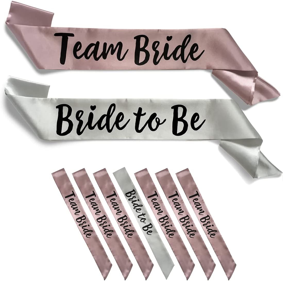 Team Bride 7Pc Satin Sash Set - Sophisticated & Fun Party Favors for Bachelorette Party, Bridal Shower & Wedding Party (7Pc Set, Rose Gold) Apparel & Accessories > Clothing Accessories > Sashes Life is a Party Silver & Dusty Pink 7 Count (Pack of 1) 