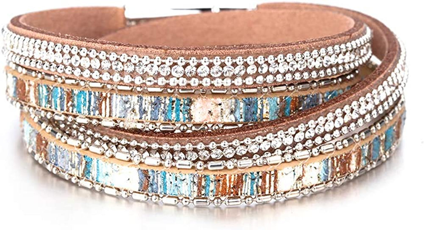 Fesciory Leather Wrap Bracelet for Women, Leopard Multi-Layer Magnetic Buckle Cuff Bracelet Jewelry Apparel & Accessories > Jewelry > Bracelets Fesciory B18-Colored Rhinestone  