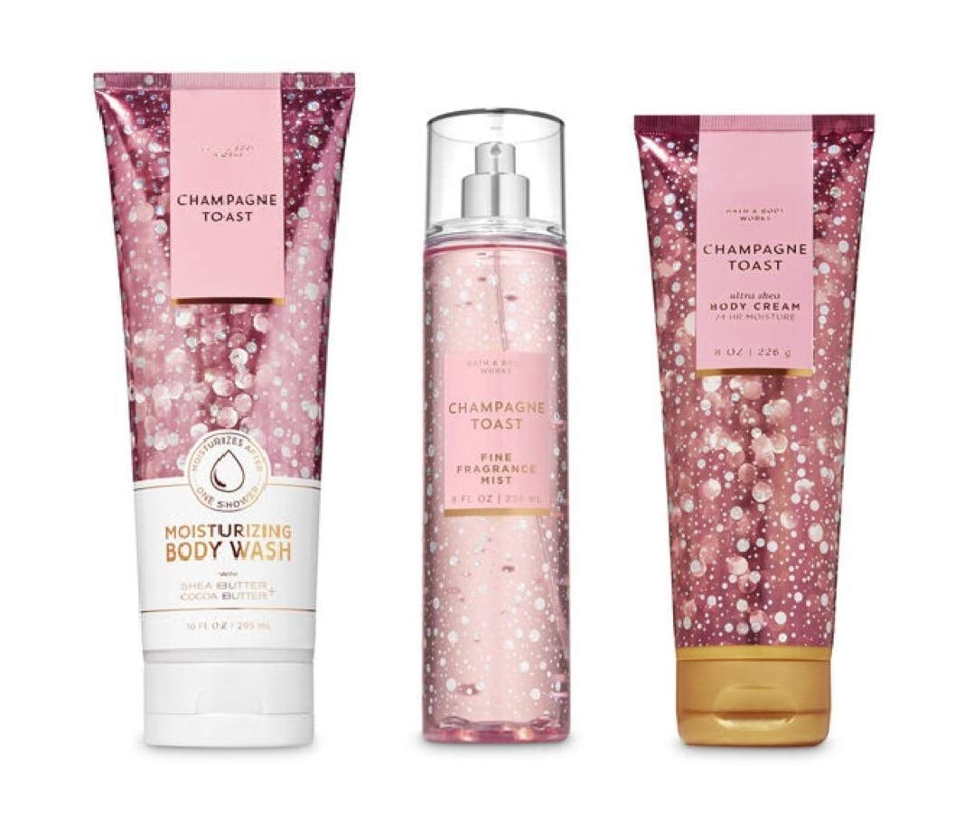 Bath and Body Works - Champagne Toast - 3 Pc. Gift Set - Moisturizing Body Wash, Fine Fragrance Mist and Ultra Shea Body Cream - (2019 Edition) Health & Beauty > Personal Care > Cosmetics > Bath & Body Bath and Body Works   