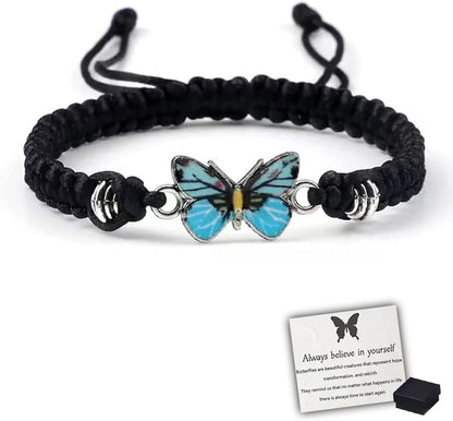 Butterfly Charm Bracelet, Adjustable Hand Woven Bracelets, Cute Butterfly Charm Bracelets, Bracelet Suitable for Family Butterfly Jewelry (Silver) Apparel & Accessories > Jewelry > Bracelets KKLM Black E  
