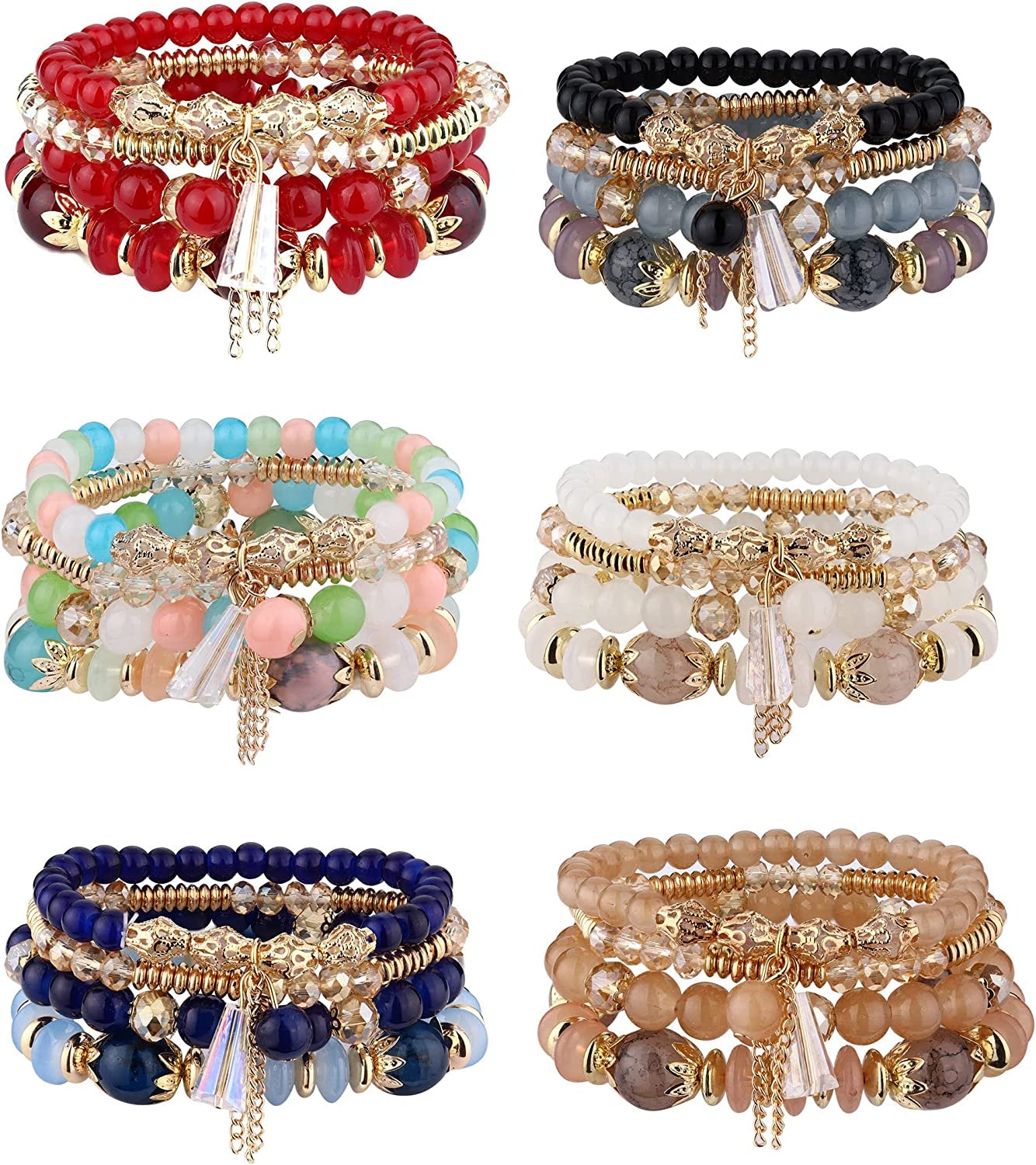 Jstyle Bohemian Stackable Bead Bracelets for Women 6 Sets Stretch Beaded Bracelets Multi-Color Boho Jewelry for Women Multilayer Bracelet Boho Apparel & Accessories > Jewelry > Bracelets Jstyle A:Seed bead bracelet sets  