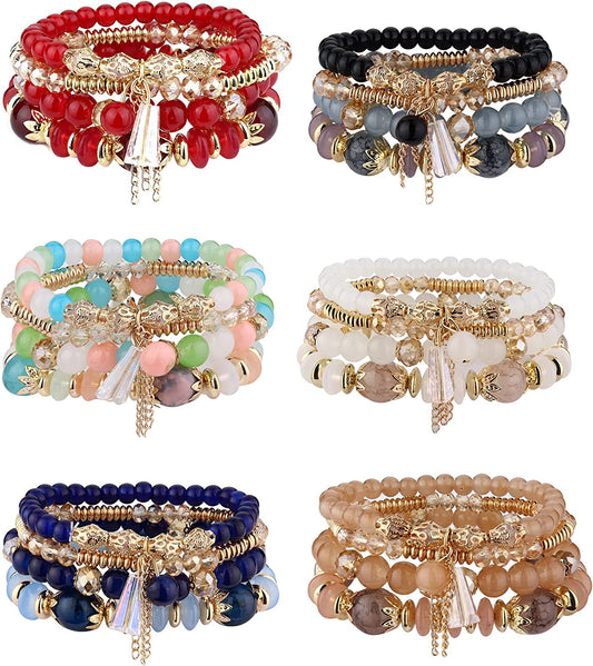 Jstyle Bohemian Stackable Bead Bracelets for Women 6 Sets Stretch Beaded Bracelets Multi-Color Boho Jewelry for Women Multilayer Bracelet Boho Apparel & Accessories > Jewelry > Bracelets Jstyle A:Seed bead bracelet sets  