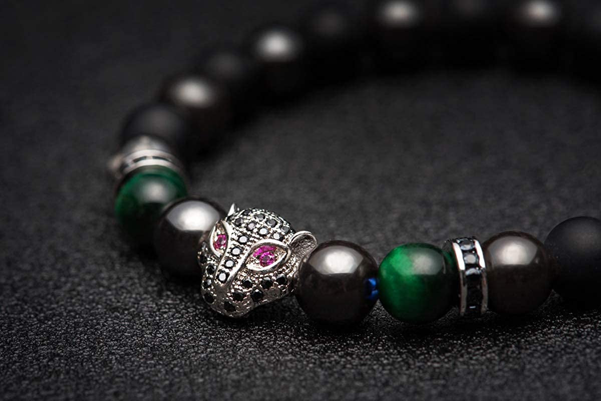 Karseer Black Panther Natural Stone Anxiety Bracelet Healing Crystals and Magnetic Energy Balance Stress Relief Beaded Bracelet Yoga Meditation Praying Protection Jewelry Gift Apparel & Accessories > Jewelry > Bracelets Karseer   