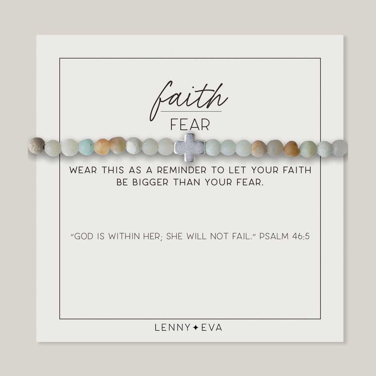 Lenny & Eva Faith over Fear Cross Stretchable Bracelets for Women, Inspirational Jewelry with Message on Card Apparel & Accessories > Jewelry > Bracelets Lenny & Eva Amazonite - Silver Bracelet 