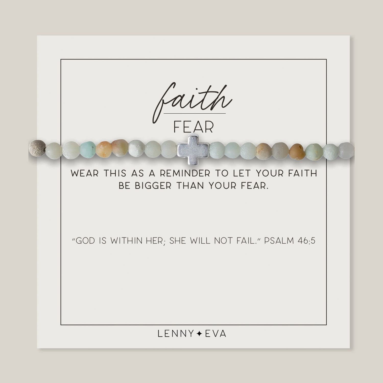 Lenny & Eva Faith over Fear Cross Stretchable Bracelets for Women, Inspirational Jewelry with Message on Card Apparel & Accessories > Jewelry > Bracelets Lenny & Eva Amazonite - Silver Bracelet 