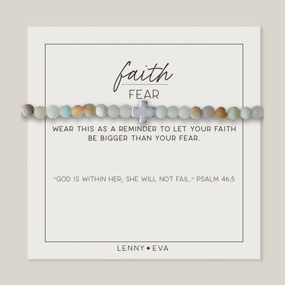 Lenny & Eva Faith over Fear Cross Stretchable Bracelets for Women, Inspirational Jewelry with Message on Card Apparel & Accessories > Jewelry > Bracelets Lenny & Eva Amazonite - Silver Bracelet 