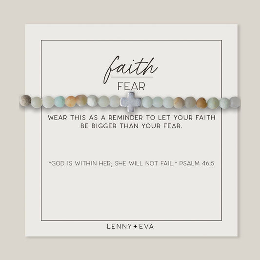 Lenny & Eva Faith over Fear Cross Stretchable Bracelets for Women, Inspirational Jewelry with Message on Card Apparel & Accessories > Jewelry > Bracelets Lenny & Eva Amazonite - Silver Bracelet 