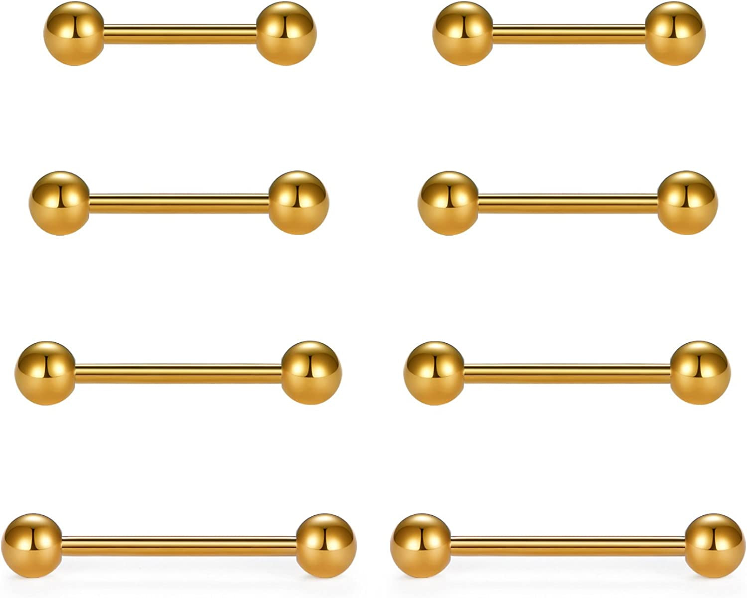 Vcmart Nipple Rings Tongue Rings Stainless Steel 14G Straight Barbells Piercing Jewelry 12Mm,14Mm,16Mm,18Mm Apparel & Accessories > Jewelry > Body Jewelry vcmart 4 -gold  