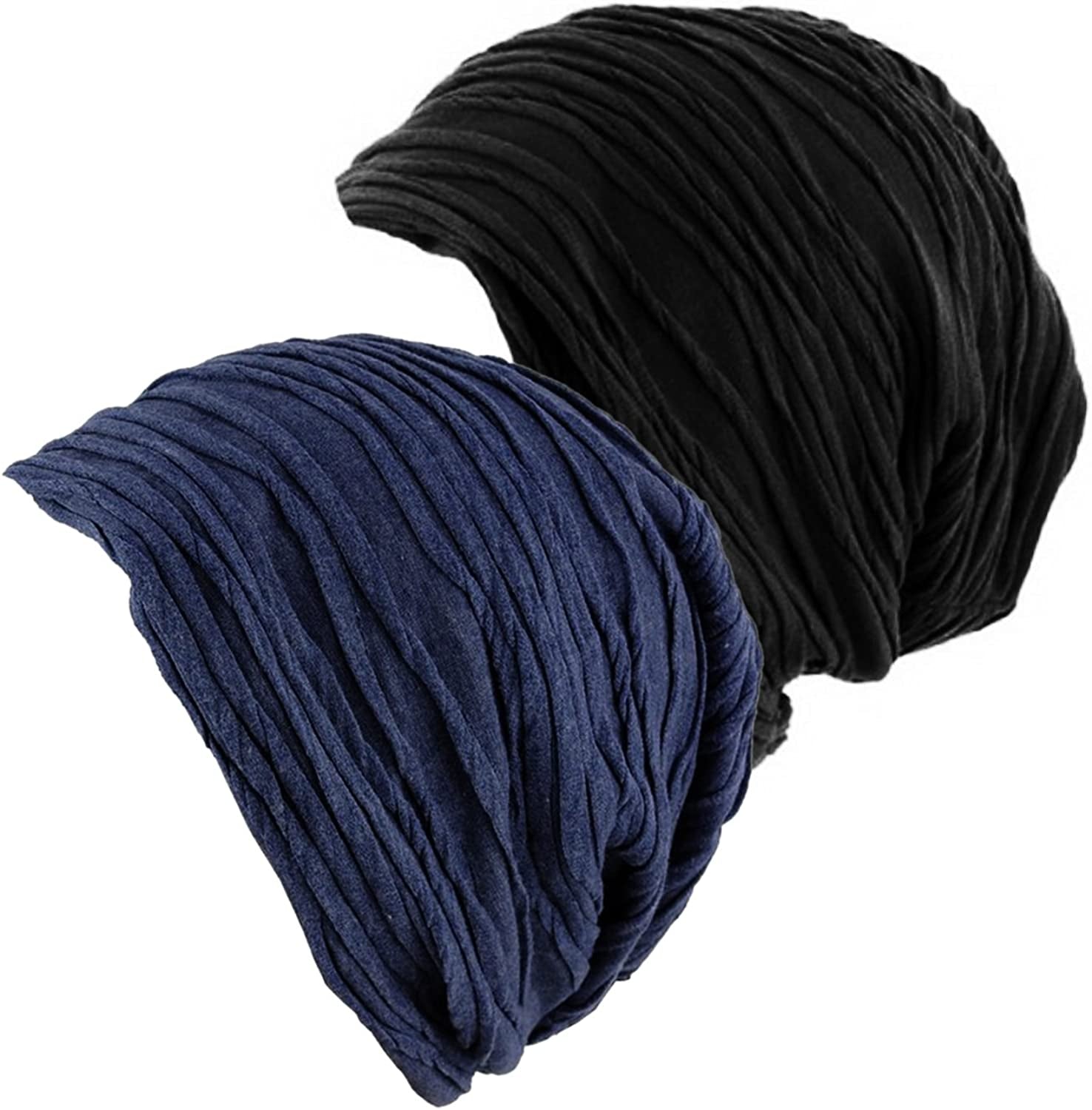 Senker Fashion Women Beanies Hat 2 Pack, Chemo Headwear Cancer Chemo Caps Slouchy Beanie for Women Men Apparel & Accessories > Clothing Accessories > Headwear Senker Fashion B-blue & Black  