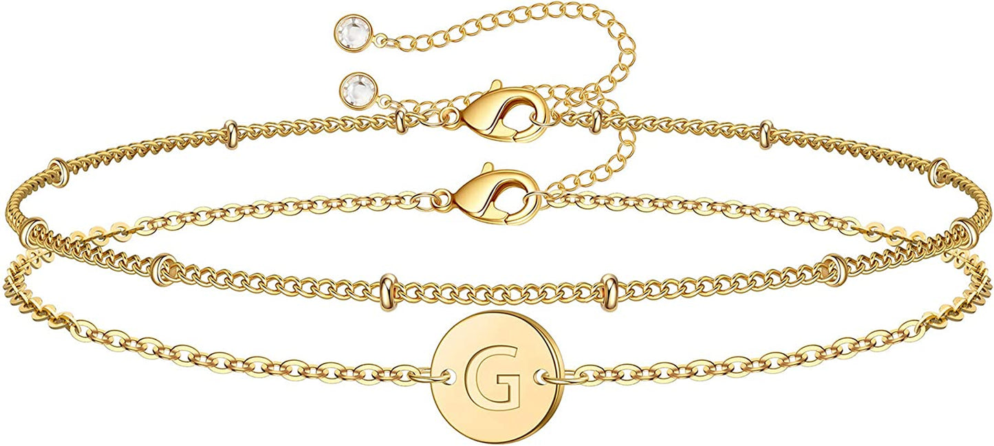 MONOZO Gold Initial Bracelets for Women, Dainty 14K Gold Filled Layered Beaded Letter Initial Bracelet Personalized 26 Alphabet Disc Monogram Charm Bracelet Jewelry Gifts for Girls Apparel & Accessories > Jewelry > Bracelets MONOZO G  