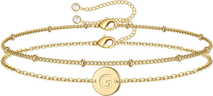 MONOZO Gold Initial Bracelets for Women, Dainty 14K Gold Filled Layered Beaded Letter Initial Bracelet Personalized 26 Alphabet Disc Monogram Charm Bracelet Jewelry Gifts for Girls Apparel & Accessories > Jewelry > Bracelets MONOZO G  
