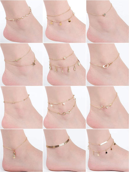 Hicarer 16 Pieces Boho Ankle Bracelets Beach Anklets Foot Chains Adjustable Foot Hand Jewelry Romantic Gift for Women Girls Apparel & Accessories > Jewelry > Anklets Hicarer   
