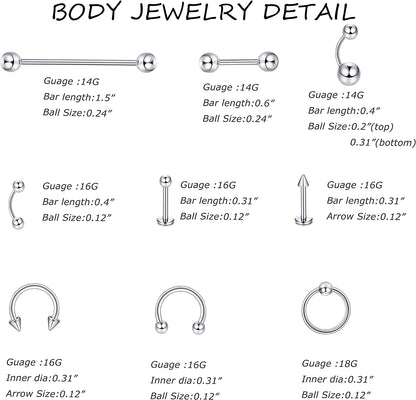 Jstyle 120Pcs Body Jewelry Piercing Lot Stainless Steel Nose Horseshoe Lip Tongue Eyebrow Tragus Body Piercing Navel Belly Ring Barbells 14G-16G Apparel & Accessories > Jewelry > Rings Jstyle   