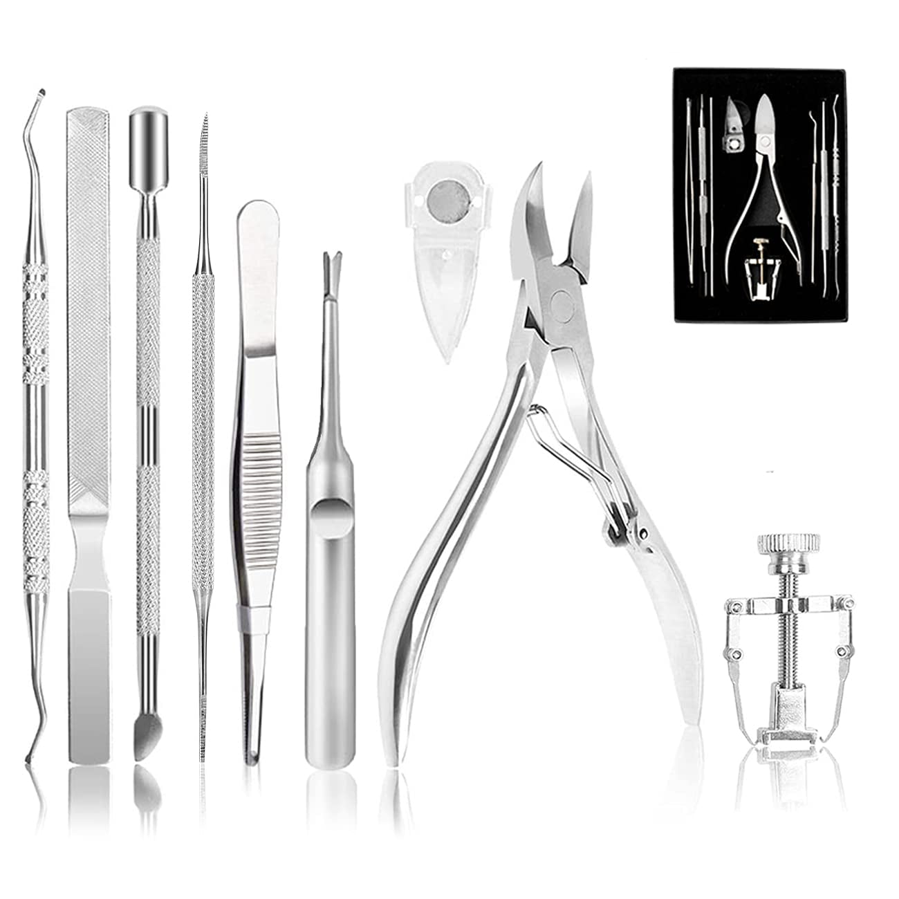 Ingrown Toenail Tool Kit (9PCS), Professional Toe Nail Clipper Set for Ingrown & Thick Nail, Stainless Steel Ingrown Toenail Kit, Surgery Grade Manicure Pedicure Tool by Dualeco Health & Beauty > Personal Care > Cosmetics > Cosmetic Tools > Nail Tools Dualeco Silver 9 Piece Set 