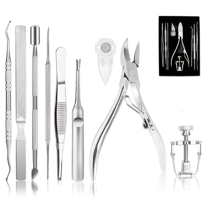 Ingrown Toenail Tool Kit (9PCS), Professional Toe Nail Clipper Set for Ingrown & Thick Nail, Stainless Steel Ingrown Toenail Kit, Surgery Grade Manicure Pedicure Tool by Dualeco Health & Beauty > Personal Care > Cosmetics > Cosmetic Tools > Nail Tools Dualeco Silver 9 Piece Set 