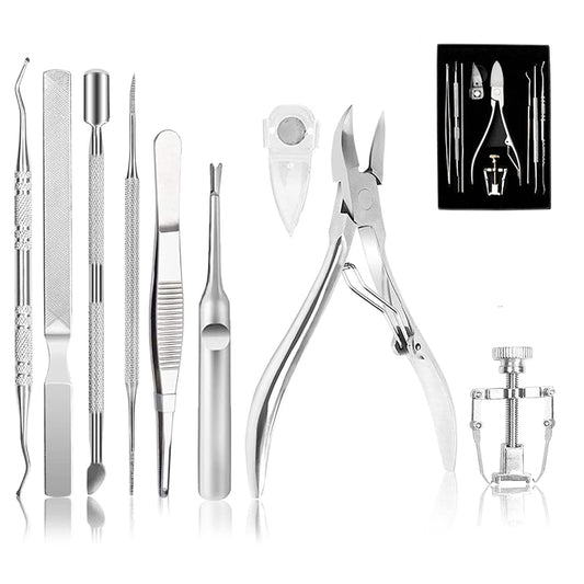 Ingrown Toenail Tool Kit (9PCS), Professional Toe Nail Clipper Set for Ingrown & Thick Nail, Stainless Steel Ingrown Toenail Kit, Surgery Grade Manicure Pedicure Tool by Dualeco Health & Beauty > Personal Care > Cosmetics > Cosmetic Tools > Nail Tools Dualeco Silver 9 Piece Set 