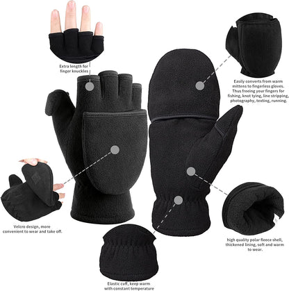 Winter Convertible Gloves Flip Top Mittens Warm Polar Fleece for Winter Running Painting Texting Photographing for Men Women Apparel & Accessories > Clothing Accessories > Gloves & Mittens Bessteven   