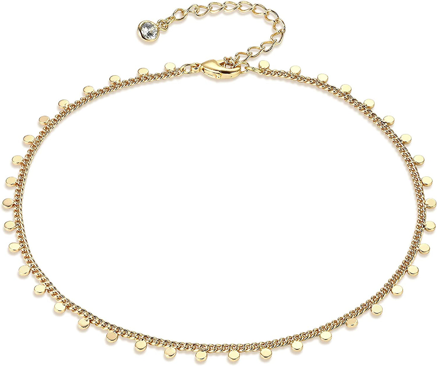 Valloey Rover Women Handmade Dainty Anklet Silver 14K Gold Plated Bead Boho Beach Rhinestone Foot Chain Adjustable Ankle Bracelet for Women Apparel & Accessories > Jewelry > Anklets Valloey Rover Tiny Dot  
