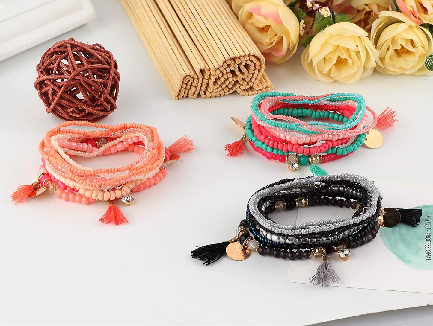 MILACOLATO 6Sets Boho Bead Bracelets Set Multilayered Stackable Bracelets Comfortable Stretch Bracelets Multicolor Bohemian Charm Bracelets for Women Girls Apparel & Accessories > Jewelry > Bracelets MILACOLATO   