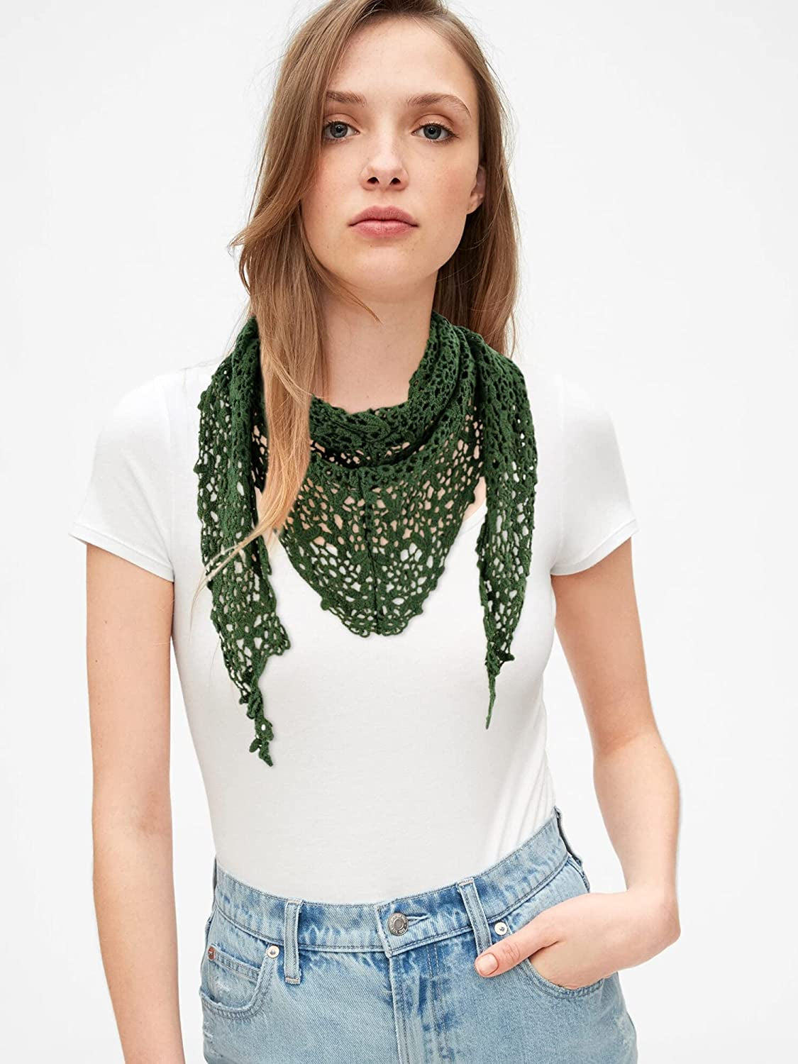 GERINLY Elegant Lace Crochet Neck Scarf Solid Color Triangle Shoulder Wrap for Women Apparel & Accessories > Clothing Accessories > Headwear GERINLY   
