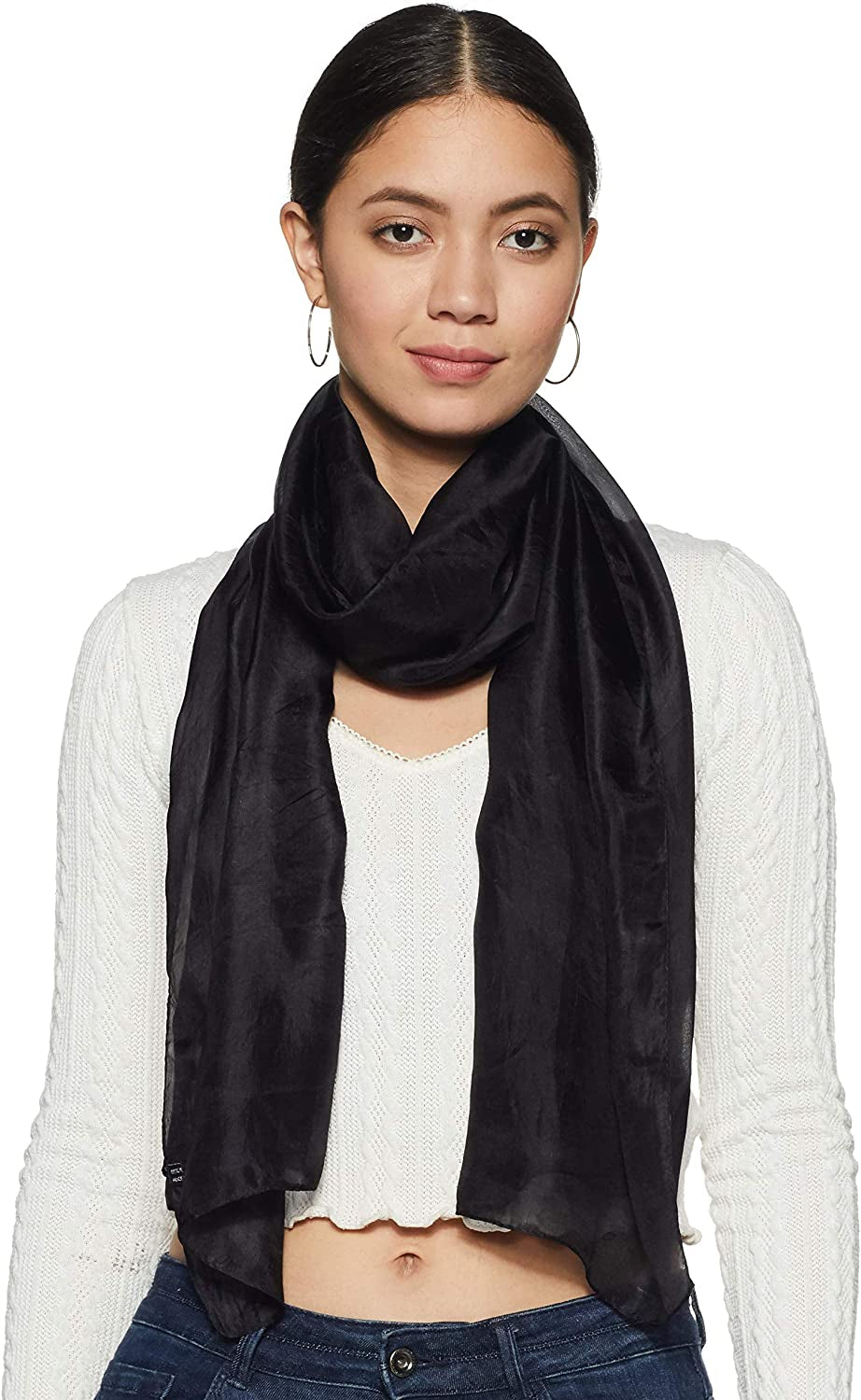 Stylore 100% Silk Scarf Long Lightweight Sunscreen Shawl Wrap Scarves Apparel & Accessories > Clothing Accessories > Scarves & Shawls Stylore Black  