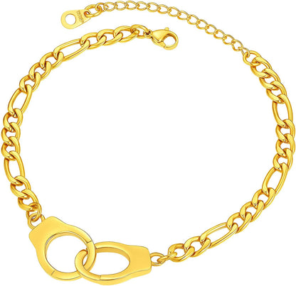 Chainspro Womens S925 Sterling Silver Adjustable Anklet, Heart/Moon/Handcuff Ankle Bracelet,Summer Foot Jewelry, Stainless Steel/Gold Plated(Send Gift Box) Apparel & Accessories > Jewelry > Anklets ChainsPro handcuff-gold plated  